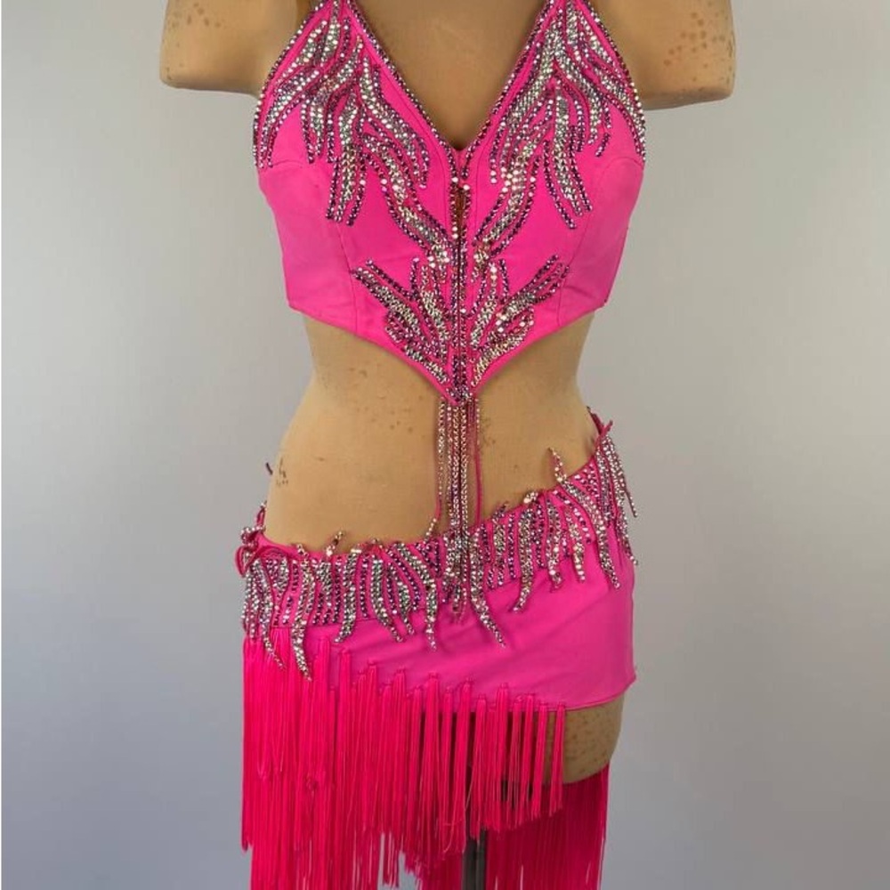 Pink Embellished Mini Ballroom Dress Set